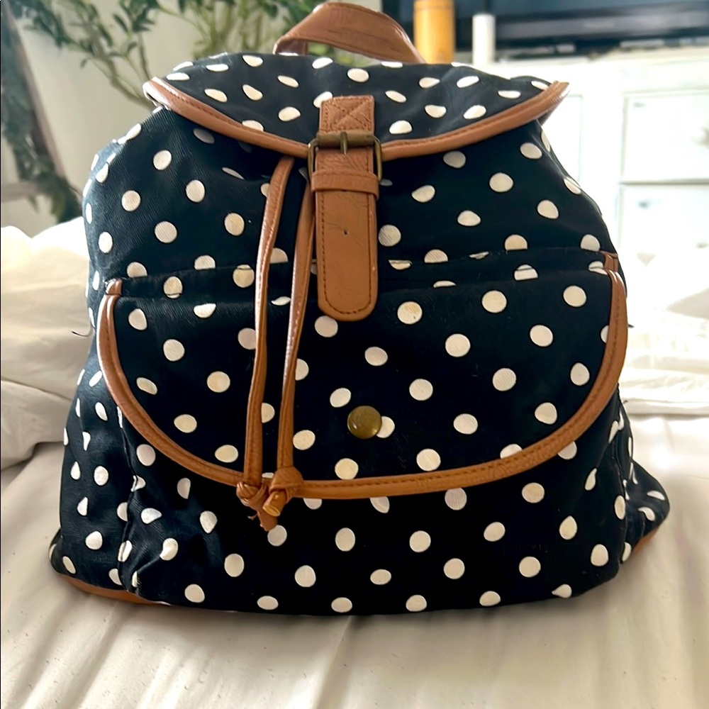 Brand New!!Polka Dot Backpack with Tan Accents